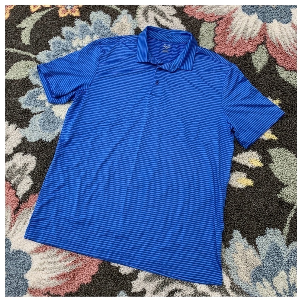 #468 Members Mark Golf Performance Polo Striped Short Sleeve Casual Shirt Top